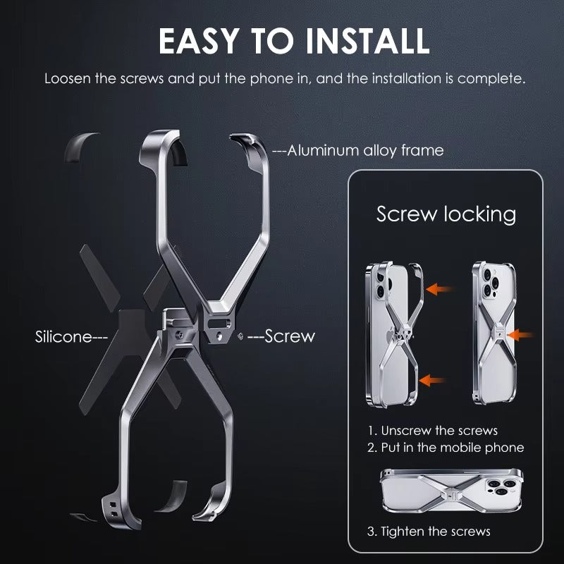 Luxury Apple iPhone Case, MagSafe Compatible, Camera Lens & Screen Protection, Ultra Thin, Shockproof, Magnetic Full All Around Cover – Rimless Aluminum X-Frame Case with Heat Dissipation & Removable Armor Design