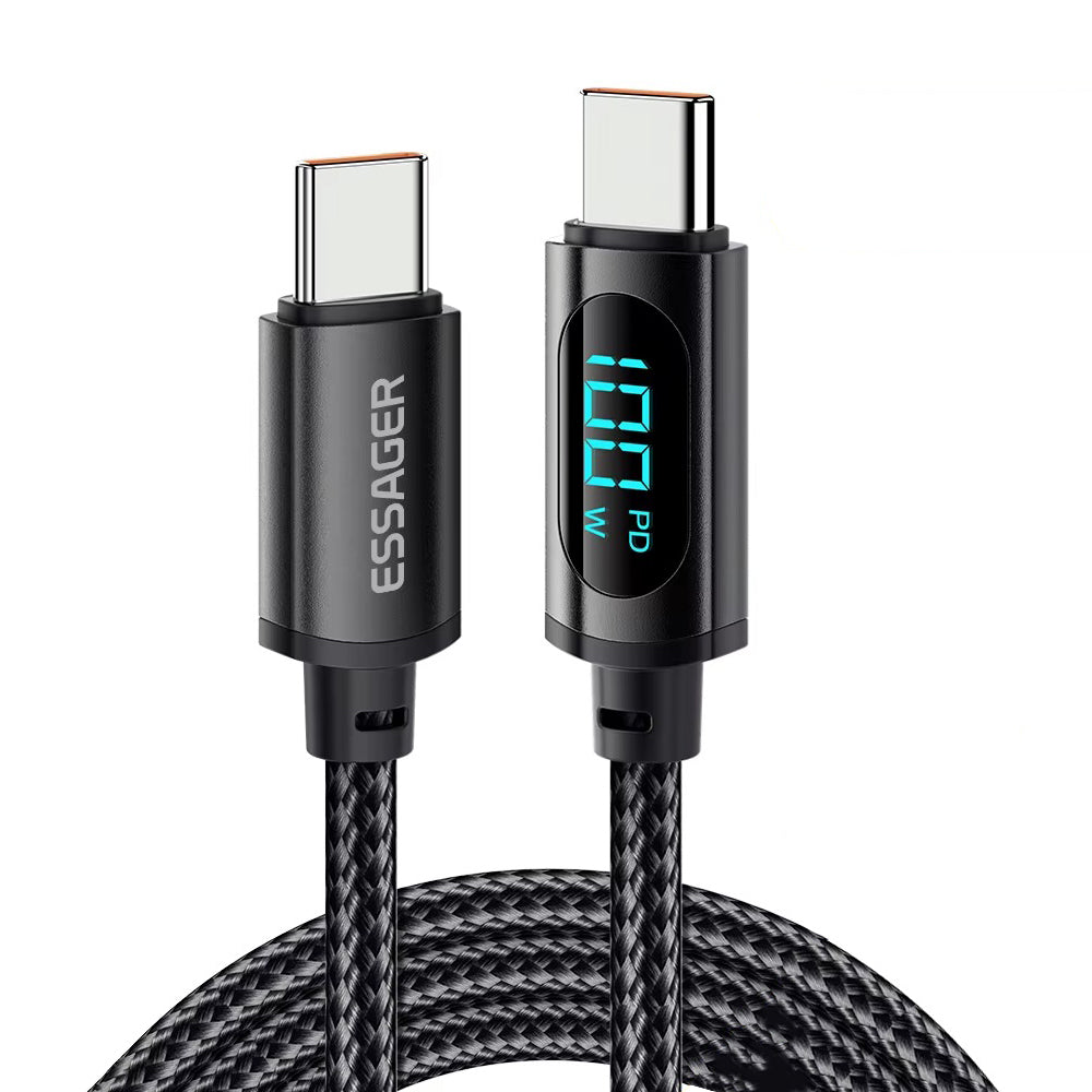 High Power 100W USB-C to USB-C Cable – Fast Charging 5A PD Charger Cord with LED Display, 480Mbps Data Transfer, 1m/2m Nylon Braided Wire for Laptop & Phone