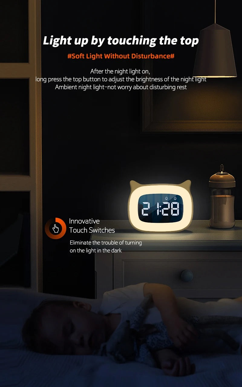 Premium Rechargeable LED Alarm Clock for iPhone Users – Touch Control Night Light, Always-On Display, 12/24H Music Desk Clock