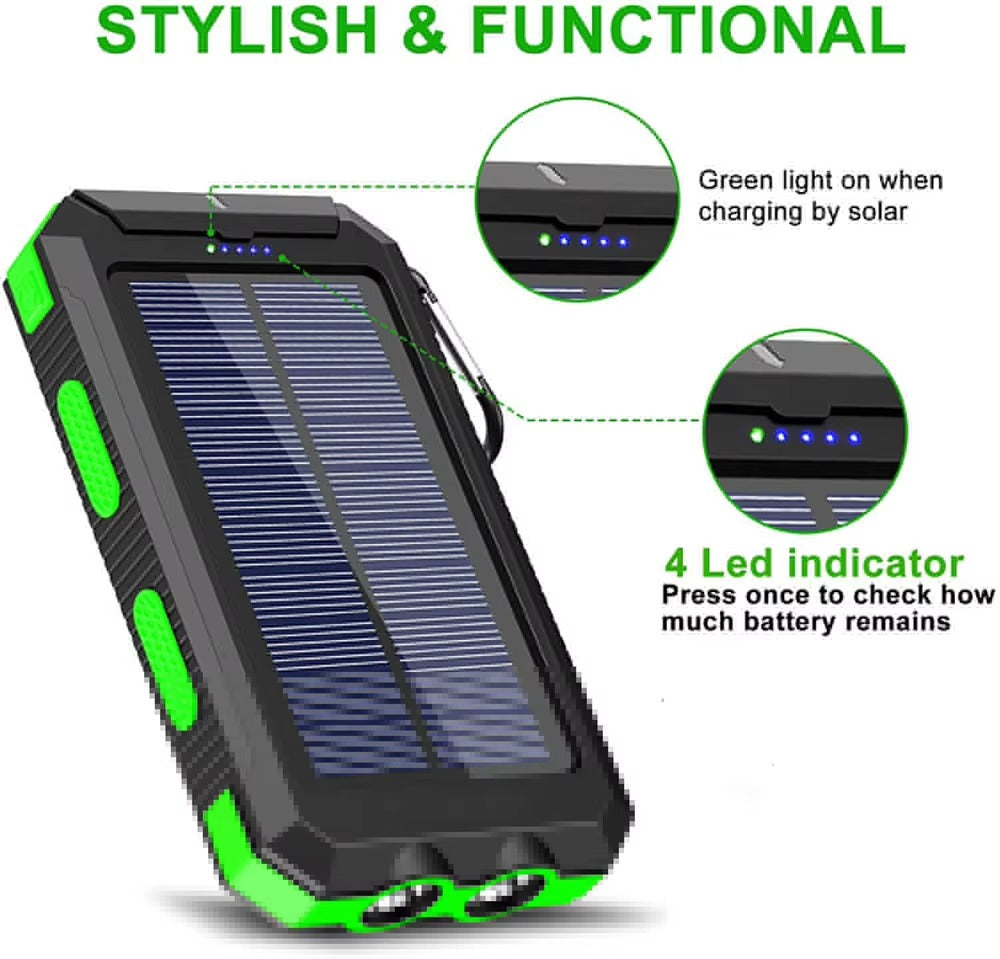 Robust 80000mAh Solar Power Bank – Portable Waterproof Charger with Dual USB, Strong LED Flashlight, Digital Display, Compass & Outdoor Emergency Features
