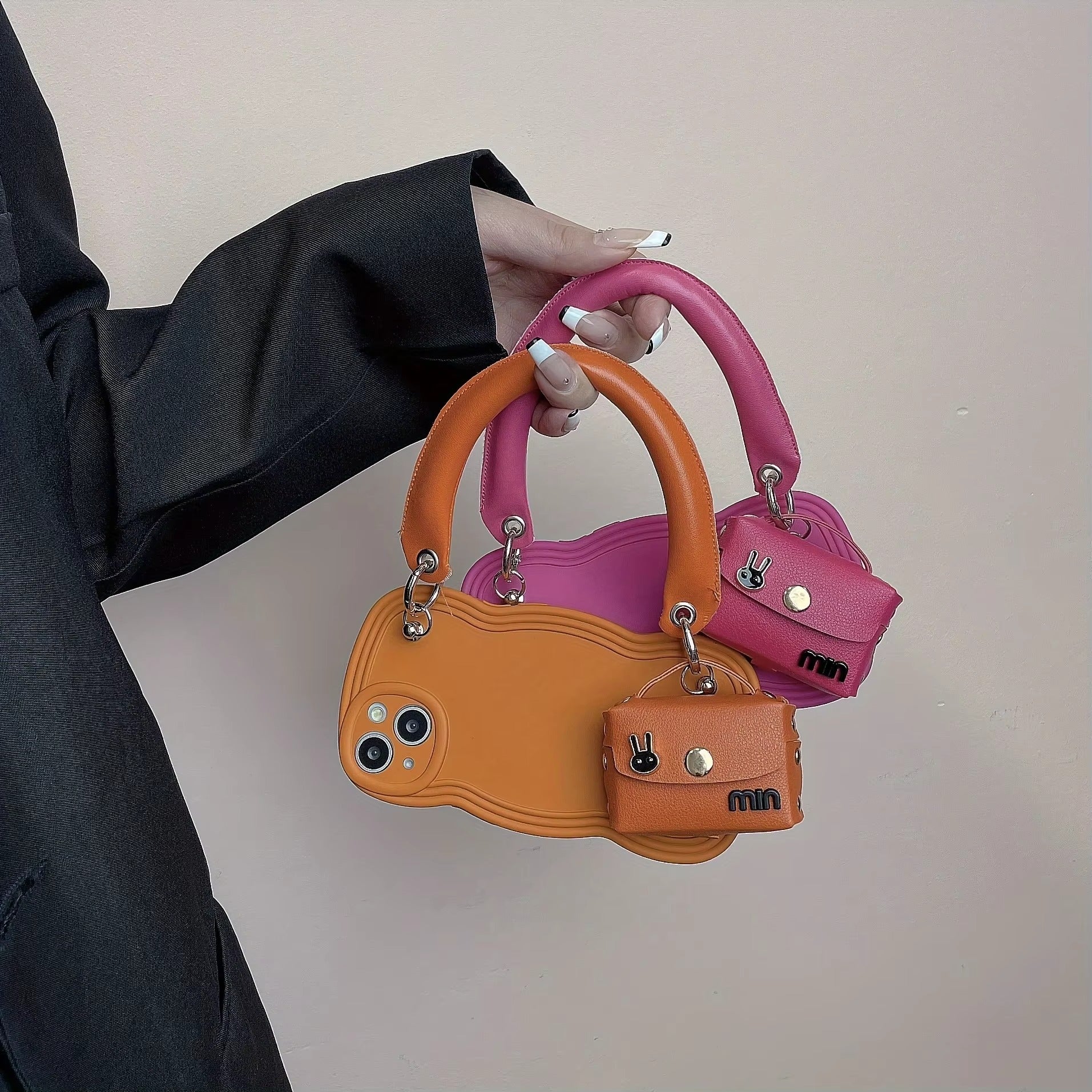 High Quality Apple iPhone Case, MagSafe Compatible, Camera Lens & Screen Protection, Ultra Thin, Shockproof, Magnetic Full All Around Cover – Rabbit-Inspired Portable Case with Headphone Pouch in Orange & Rose Red