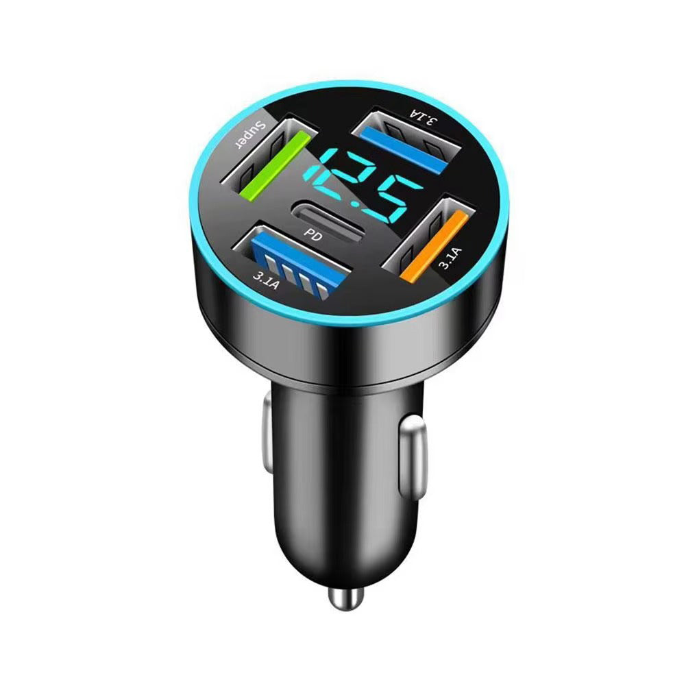 Premium 250W USB Car Charger with Digital Display – 6-Port Fast Charging PD QC3.0 Type-C Adapter, Intelligent Protection, Quick Charge