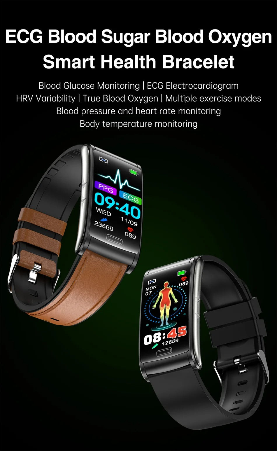 Advanced Health Smartwatch for iPhone – Non-Invasive Blood Glucose Monitor with ECG+PPG, IP68 Waterproof Fitness Tracker