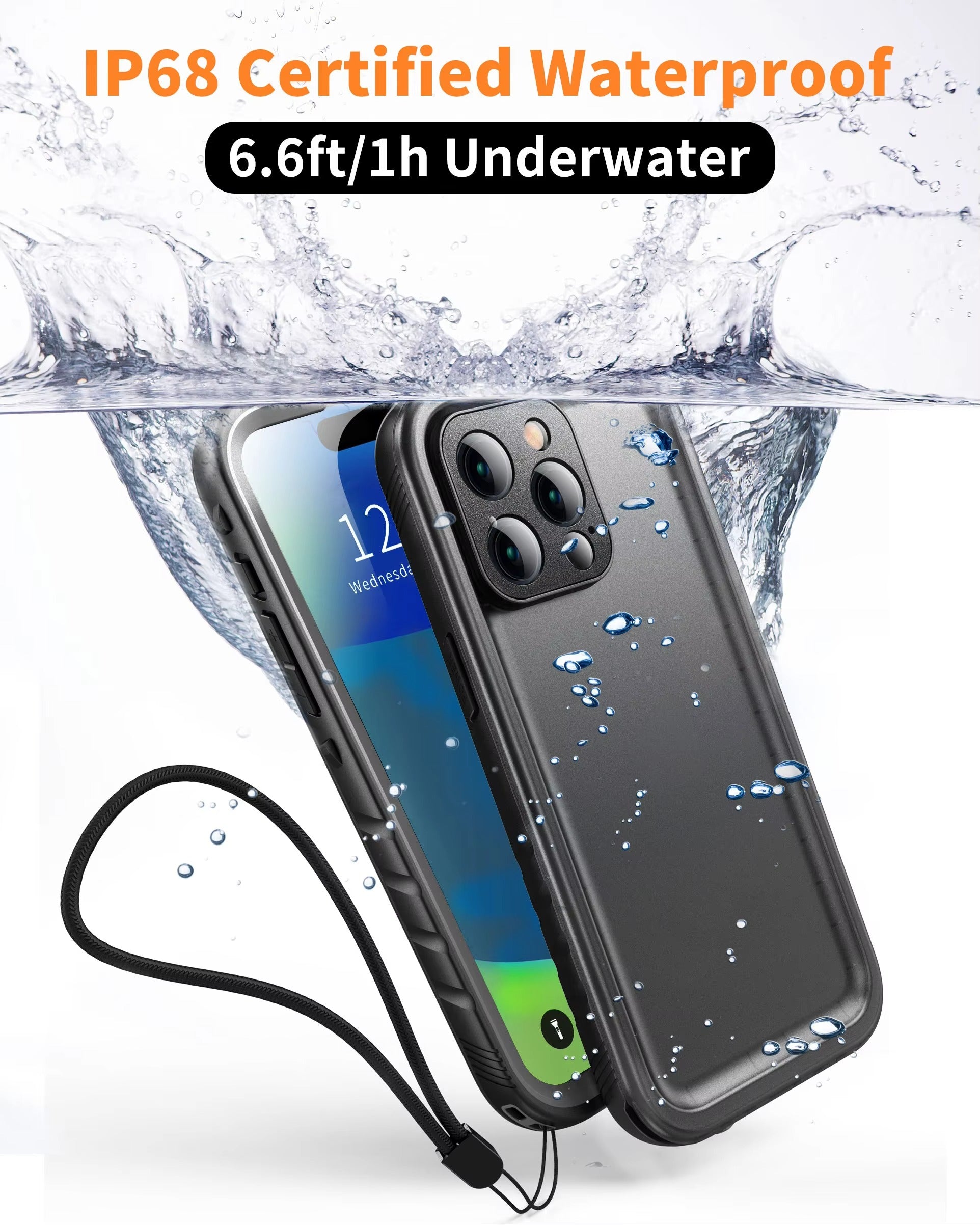 Premium Apple iPhone Case MagSafe Compatible, Camera Lens & Screen Protection, Ultra Thin Shockproof Magnetic Full All Around Protection Cover with Waterproof Strap for Diving