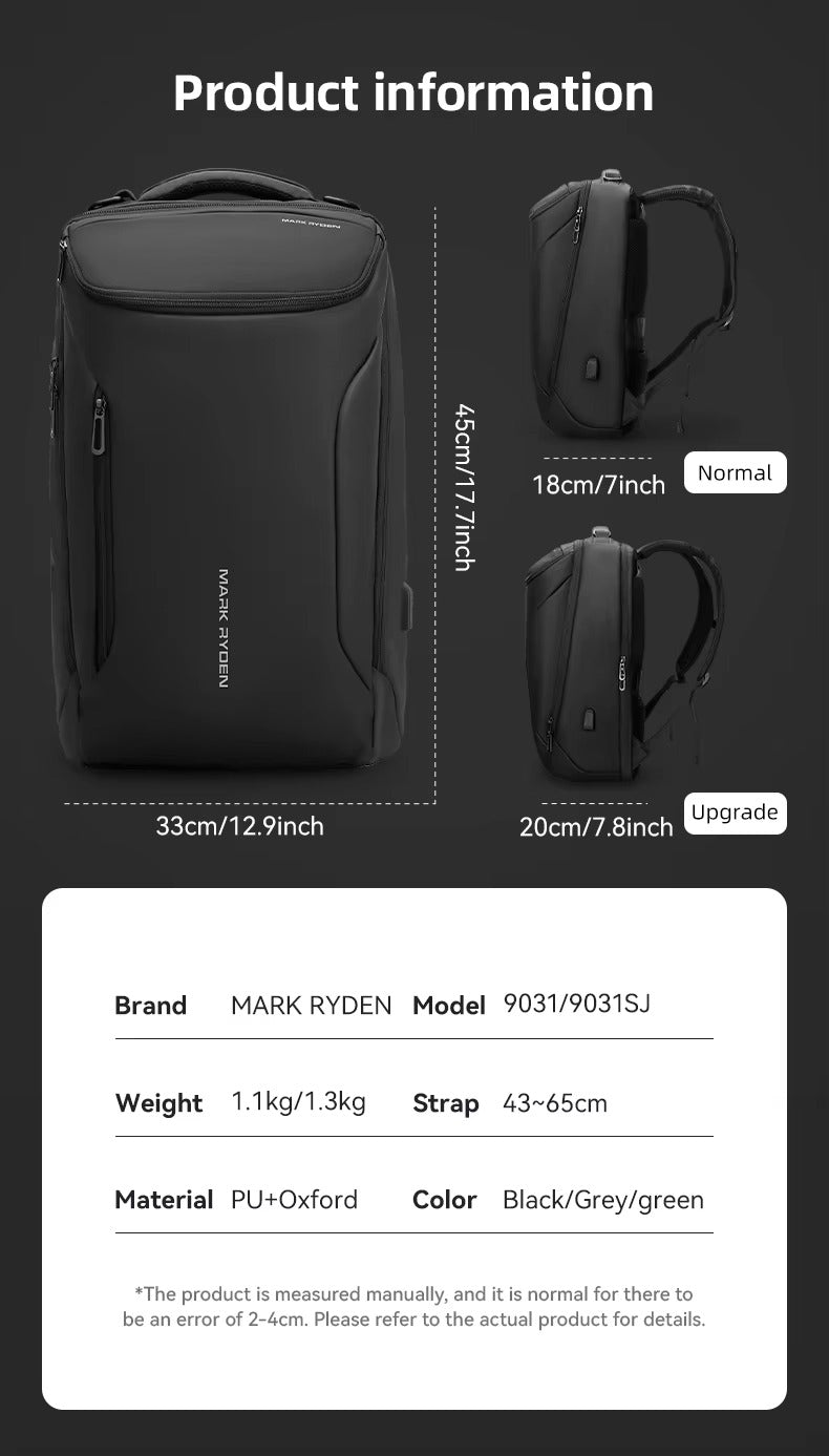 High Quality Waterproof Laptop Backpack for Men, USB Charging Travel Bag, Business Tech Rucksack Fits 17" MacBook