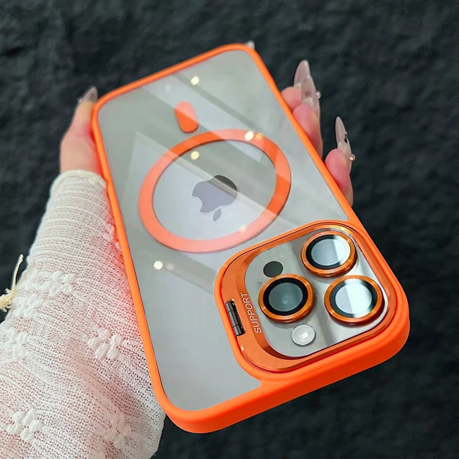 Premium Apple iPhone Case MagSafe Compatible, Camera Lens & Screen Protection, Cover with Transparent Stand & Lens Film