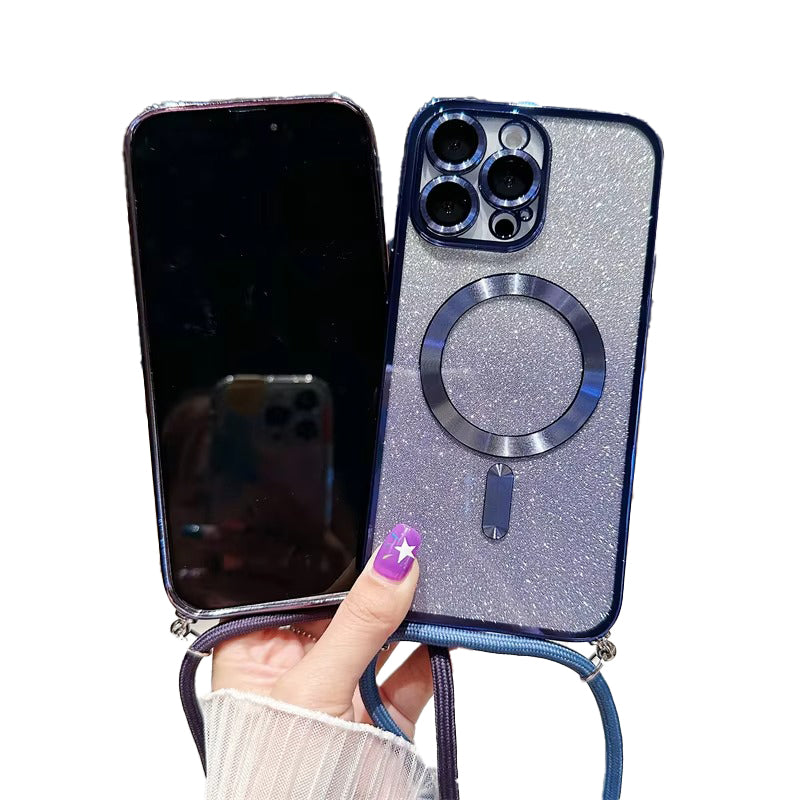 Luxury Apple iPhone Case, MagSafe Compatible, Camera Lens & Screen Protection, Ultra Thin, Shockproof, Magnetic Full All Around Cover – Glitter Crossbody Plating TPU Soft Back Case