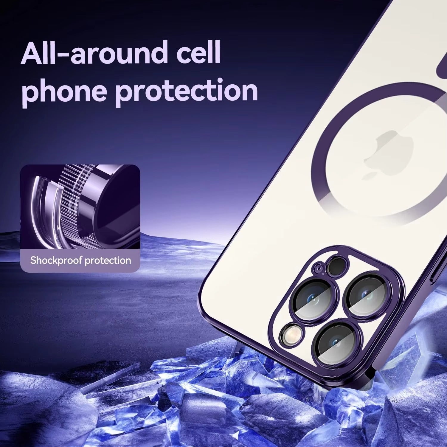 Luxury Apple iPhone Case, MagSafe Compatible, Camera Lens & Screen Protection, Ultra Thin, Shockproof, Magnetic Full All Around Cover – Clear Plating Soft Case with Necklace Lanyard Cord