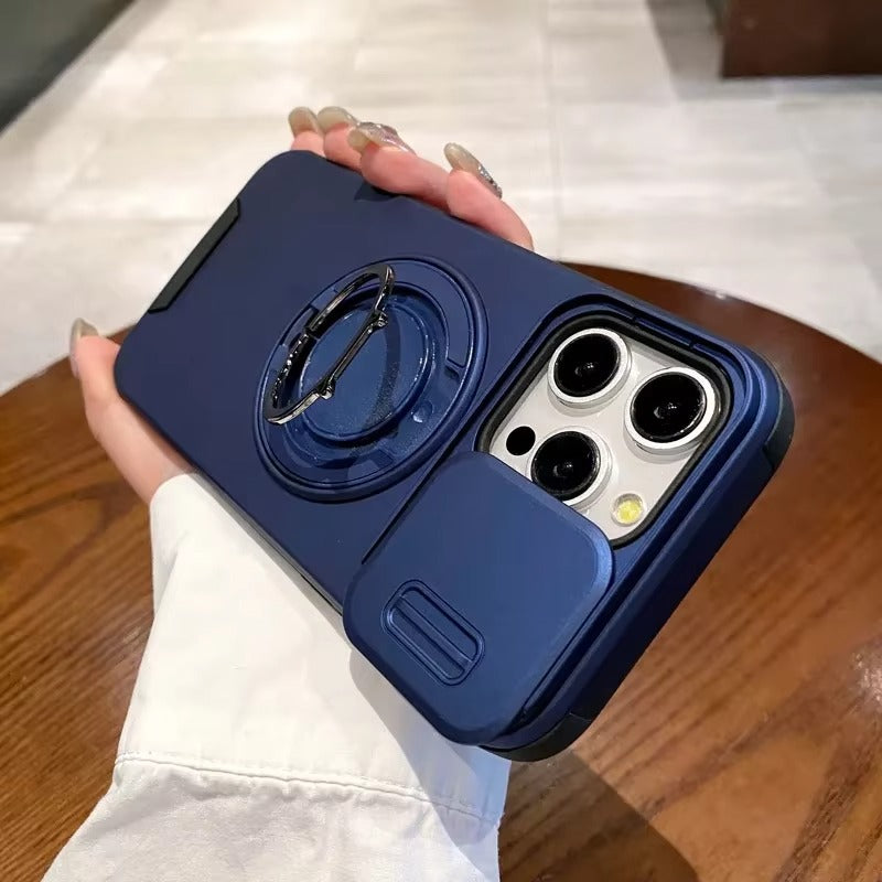 High Quality Apple iPhone Case MagSafe Compatible, Camera Lens & Screen Protection Cover with Slide Lens & Armor Bracket