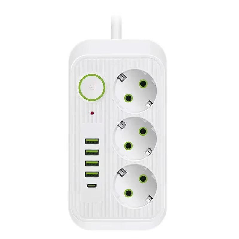 High Quality EU Power Strip with USB – 8 AC Outlets, 4 USB, 1 Type-C, 2500W, 2M/5M Flame-Retardant Extension Cord, Overload Protection, Compact Socket Adapter