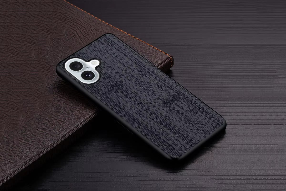 Premium Wood Grain iPhone Case MagSafe Compatible Ultra Thin Magnetic with Smooth Brown Texture and Metallic Frame Design