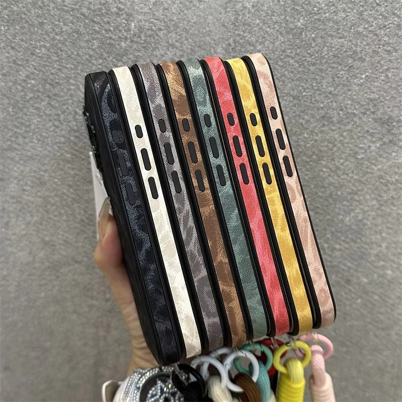 Luxury Apple iPhone Case MagSafe Compatible, Camera Lens & Screen Protection, Ultra Thin Shockproof Magnetic Full All Around Protection Cover with Wrist Strap & Leopard Design