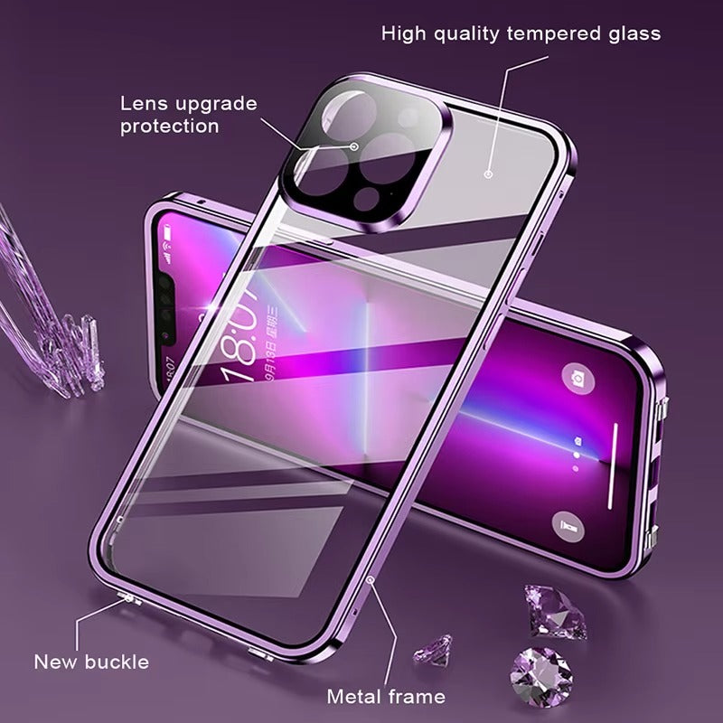 Premium Apple iPhone Case MagSafe Compatible, Camera Lens & Screen Protection, Cover with 360 Metal Glass Bumper