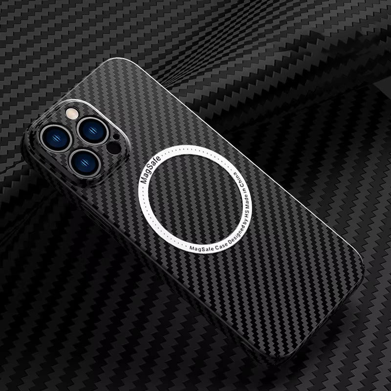 Premium Carbon Fiber Apple iPhone Case, MagSafe Compatible, Ultra Thin Magnetic Screen and Camera Guard, Sleek Matte Finish