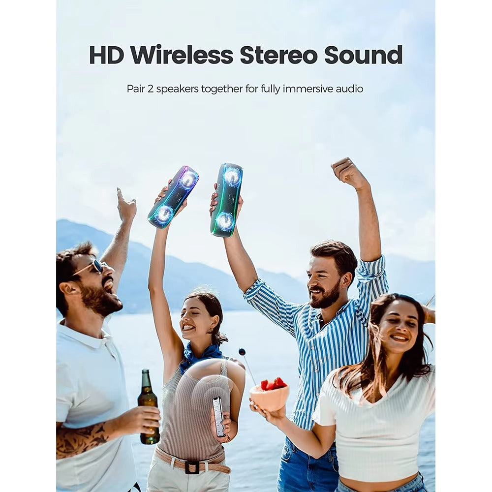 Premium Portable Bluetooth Speaker – IPX7 Waterproof Outdoor Sound Box with 25W Stereo Output, Colorful LED Lights