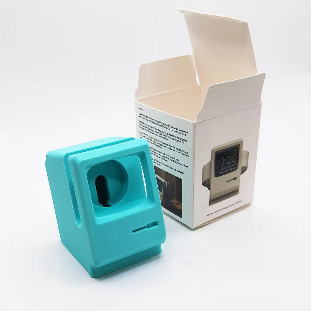 Premium Retro Charging Stand for Smartwatch – Desktop Silicone Dock Holder with Cable Slot, Nightstand Mode Compatible