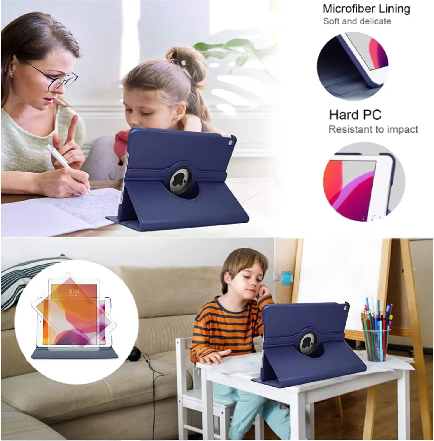 Premium 360° Rotating PU Leather iPad Case – Smart Cover with Auto Sleep/Wake, Shockproof Stand for 12.9" Pro & Air Tablets, Durable & Washable