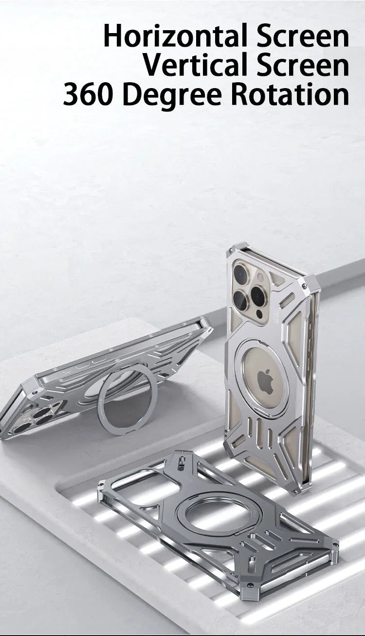 Luxury Apple iPhone Case, MagSafe Compatible, Camera Lens & Screen Protection, Ultra Thin, Shockproof, Magnetic Full All Around Cover – Magnetic Bracket Case with Fashion Aluminum Alloy Frame for Stylish Protection