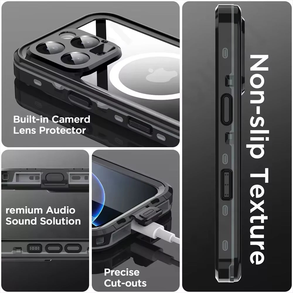 Robust Apple iPhone Case MagSafe Compatible, Camera Lens & Screen Protection, Ultra Thin Shockproof Magnetic Full All Around Protection Cover with IP68 Waterproof Diving Design