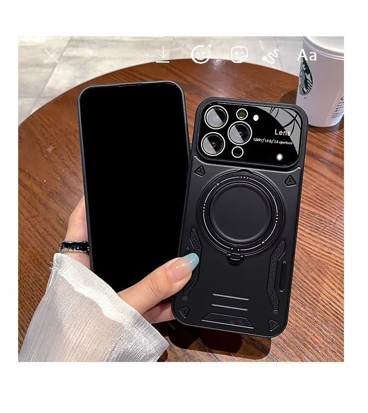 Luxury Apple iPhone Case, MagSafe Compatible, Camera Lens & Screen Protection, Ultra Thin, Shockproof, Magnetic Full All Around Cover – Stand Holder Case with Lens Guard, Wristband & Lanyard Strap