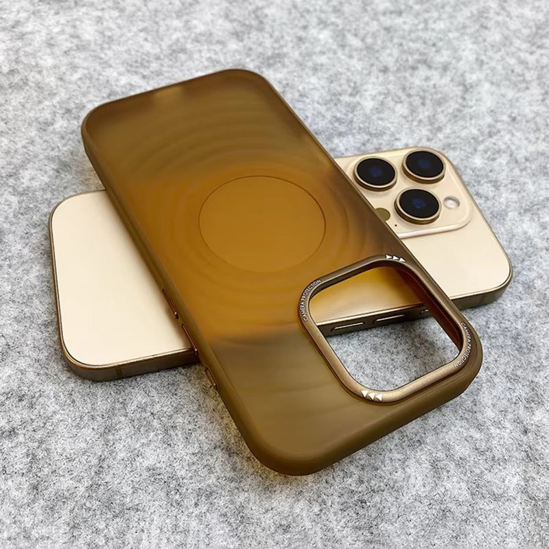 Luxury Apple iPhone Case, MagSafe Compatible, Camera Lens & Screen Protection, Ultra Thin, Shockproof, Magnetic Full All Around Cover – Water Ripple Matte Translucent Case with Metal Lens Bumper & Hard Back