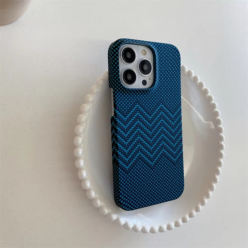 High Quality Apple iPhone Case, MagSafe Compatible, Camera Lens & Screen Protection, Ultra Thin, Shockproof, Magnetic Full All Around Cover – Business Carbon Fiber Pattern Case with Frameless Hard Armor Plastic Design