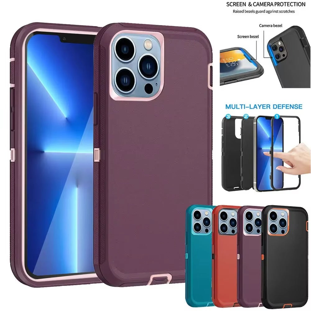 Robust Apple iPhone Case, MagSafe Compatible, Camera Lens & Screen Protection, Ultra Thin, Shockproof, Magnetic Full All Around Cover – 3-in-1 Defender Armor Rugged Case with Back Belt Clip & Full Body Protection