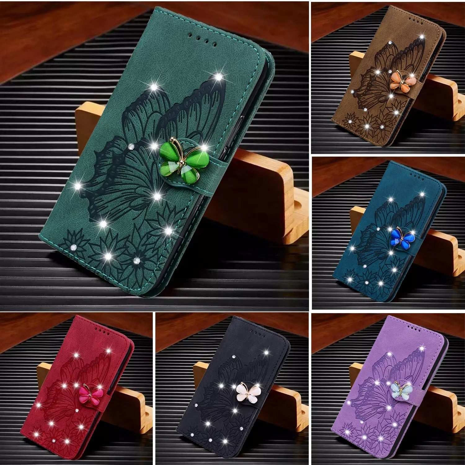Luxury Apple iPhone Case, MagSafe Compatible, Camera Lens and Screen Protection, Ultra Thin, Shockproof, Magnetic, Full All Around Protection, Butterfly Glitter Wallet Cover