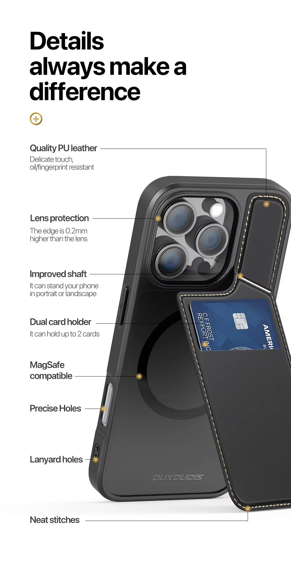 Premium Apple iPhone Case, MagSafe Compatible, Camera Lens and Screen Protection, Ultra Thin, Shockproof, Magnetic, Full All Around Protection, 3-in-1 Business Card Cover