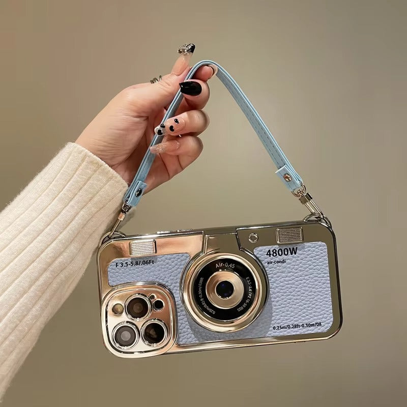 Premium Apple iPhone Case, MagSafe Compatible, Camera Lens & Screen Protection, Ultra Thin, Shockproof, Magnetic Full All Around Cover – Plated Camera Style Case with Lychee Texture & Anti-Fall Leather Rope