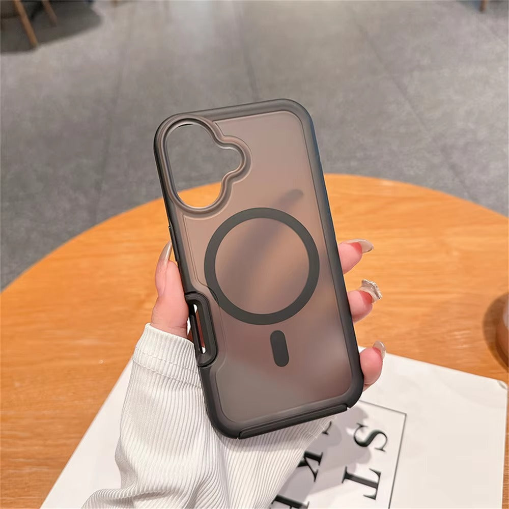 High Quality Apple iPhone Case, MagSafe Compatible, Camera Lens & Screen Protection, Ultra Thin, Shockproof, Magnetic Full All Around Cover – Dual Color Matte Armor Case with Wrist Strap & Magnetic Lanyard