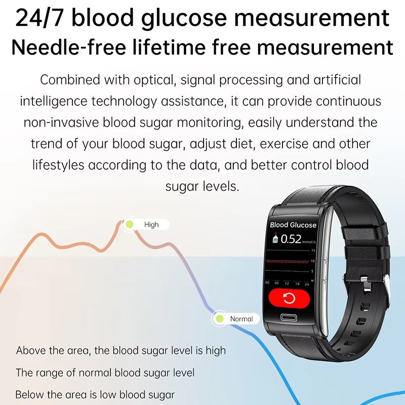 Advanced Health Smartwatch for iPhone – Non-Invasive Blood Glucose Monitor with ECG+PPG, IP68 Waterproof Fitness Tracker