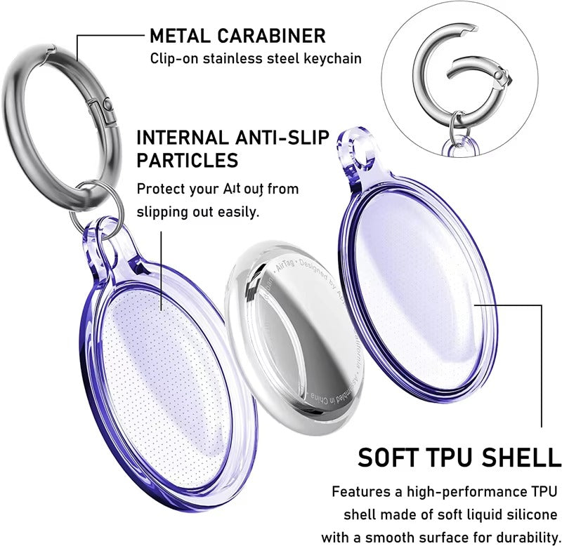 Premium Transparent Waterproof TPU AirTag Case – Full Protective Shell with Anti-Lost Keychain, Shockproof Pet Collar Tracker Cover