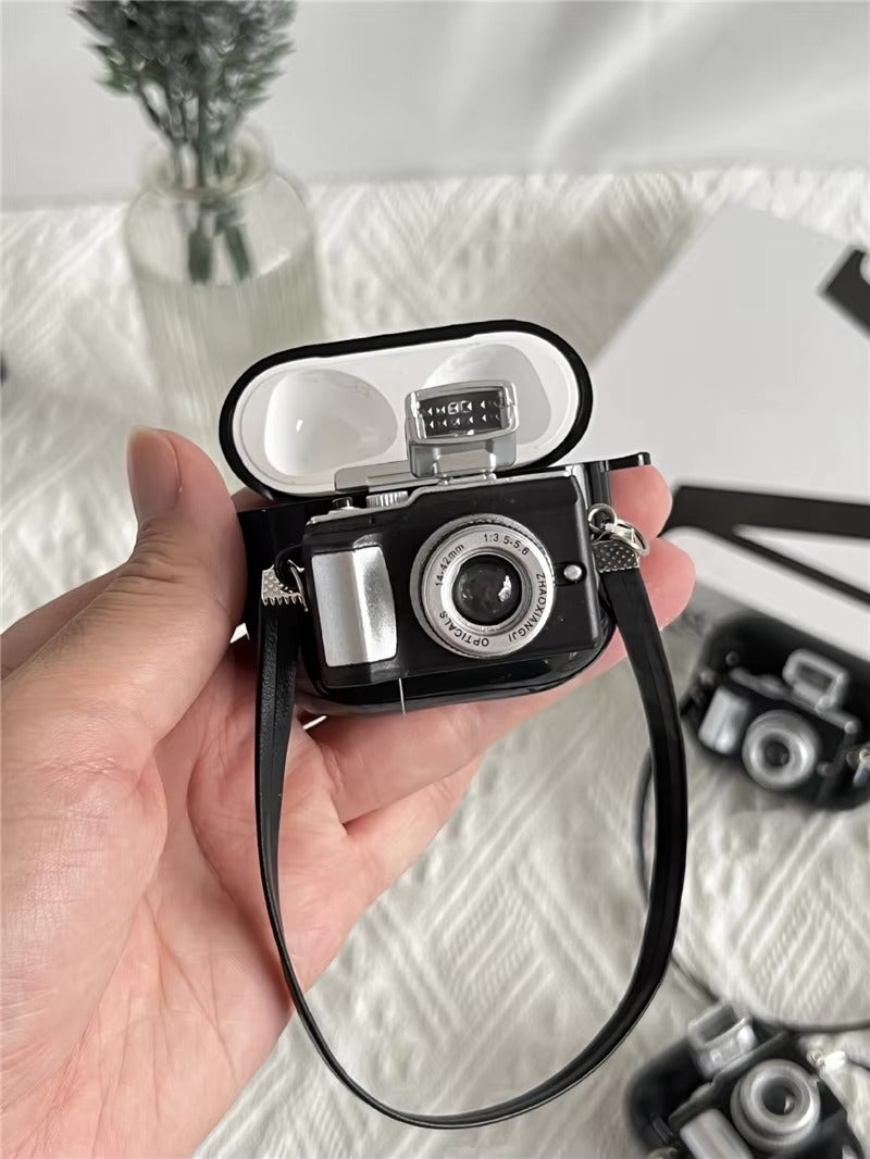 Creative Camera Earphone Case with Strap for AirPods 1, 2, 3, 4, Pro, Pro 2 – Soft Silicone Protective Cover for Wireless Charging Headphones, Fun Design