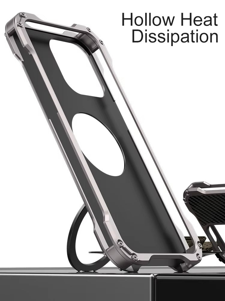 Robust Apple iPhone Case, MagSafe Compatible, Camera Lens & Screen Protection, Ultra Thin, Shockproof, Magnetic Full All Around Cover – Carbon Fiber Aluminum Alloy Case with Built-In Holder Ring & Lightweight Frame