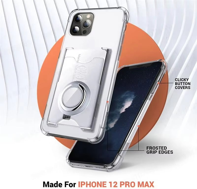 High Quality Transparent Phone Case with Magnetic Ring – Soft, Shockproof Cover with Built-In Card Holder for Apple Plus