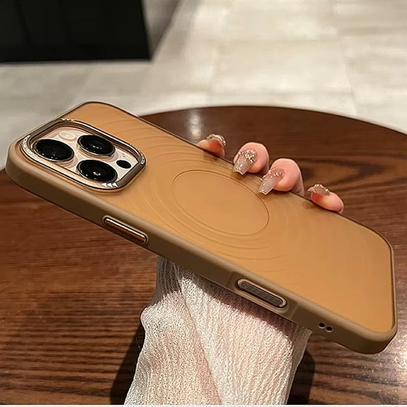 Luxury Apple iPhone Case, MagSafe Compatible, Camera Lens & Screen Protection, Ultra Thin, Shockproof, Magnetic Full All Around Cover – Water Ripple Matte Translucent Case with Metal Lens Bumper & Hard Back