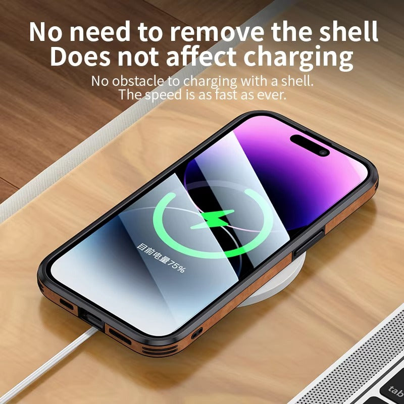 Shockproof Magnetic Leather Apple iPhone Case, MagSafe Compatible, Full Lens and Screen Protection, Slim Bumper Grip Cover