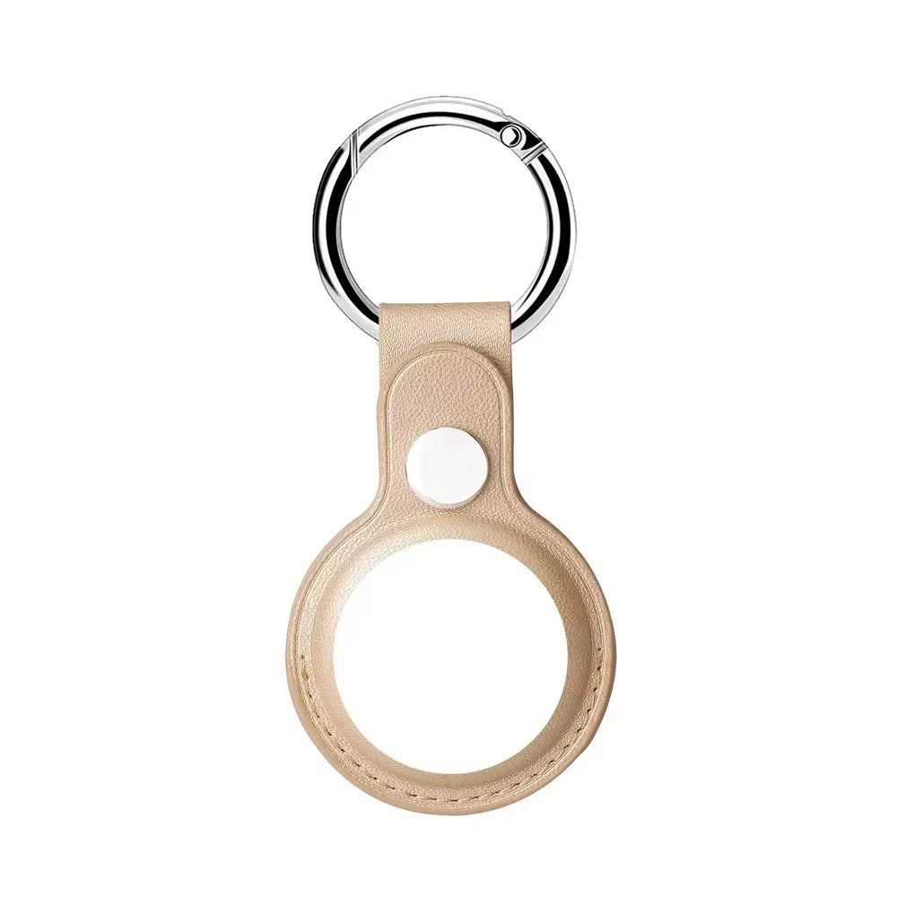 Luxury Leather AirTag Keychain Holder – Anti-Scratch Pet Tracker Cover, Secure Snap Button, Stylish Protective Case for iOS, Key Ring Included