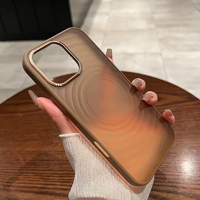 Luxury Apple iPhone Case, MagSafe Compatible, Camera Lens & Screen Protection, Ultra Thin, Shockproof, Magnetic Full All Around Cover – Water Ripple Matte Translucent Case with Metal Lens Bumper & Hard Back