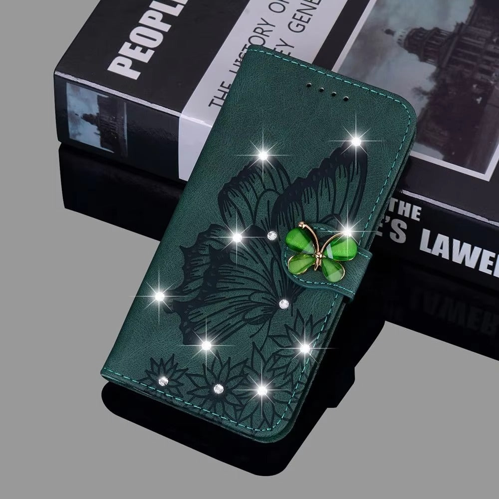 Luxury Apple iPhone Case, MagSafe Compatible, Camera Lens and Screen Protection, Ultra Thin, Shockproof, Magnetic, Full All Around Protection, Butterfly Glitter Wallet Cover