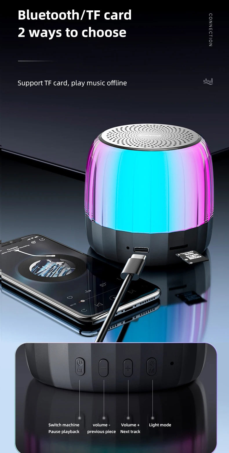 Premium RGB Bluetooth Speaker – Portable Wireless Mini Subwoofer with HiFi Stereo Sound, 360° Surround, TWS Pairing, TF Card, Long Battery Life
