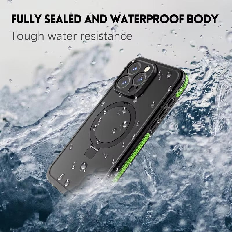 Robust Apple iPhone Case MagSafe Compatible, Camera Lens & Screen Protection, Cover with IP68 Waterproof Stand Design
