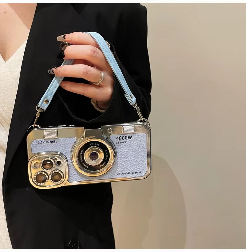 Premium Apple iPhone Case, MagSafe Compatible, Camera Lens & Screen Protection, Ultra Thin, Shockproof, Magnetic Full All Around Cover – Plated Camera Style Case with Lychee Texture & Anti-Fall Leather Rope