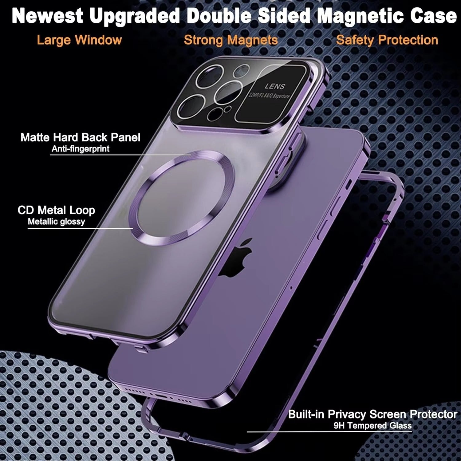 Premium Apple iPhone Case, MagSafe Compatible, Camera Lens & Screen Protection, Ultra Thin, Shockproof, Magnetic Full All Around Cover – Large Window Privacy Case with Magnetic Frosted Glass Back & Wireless Charging Support