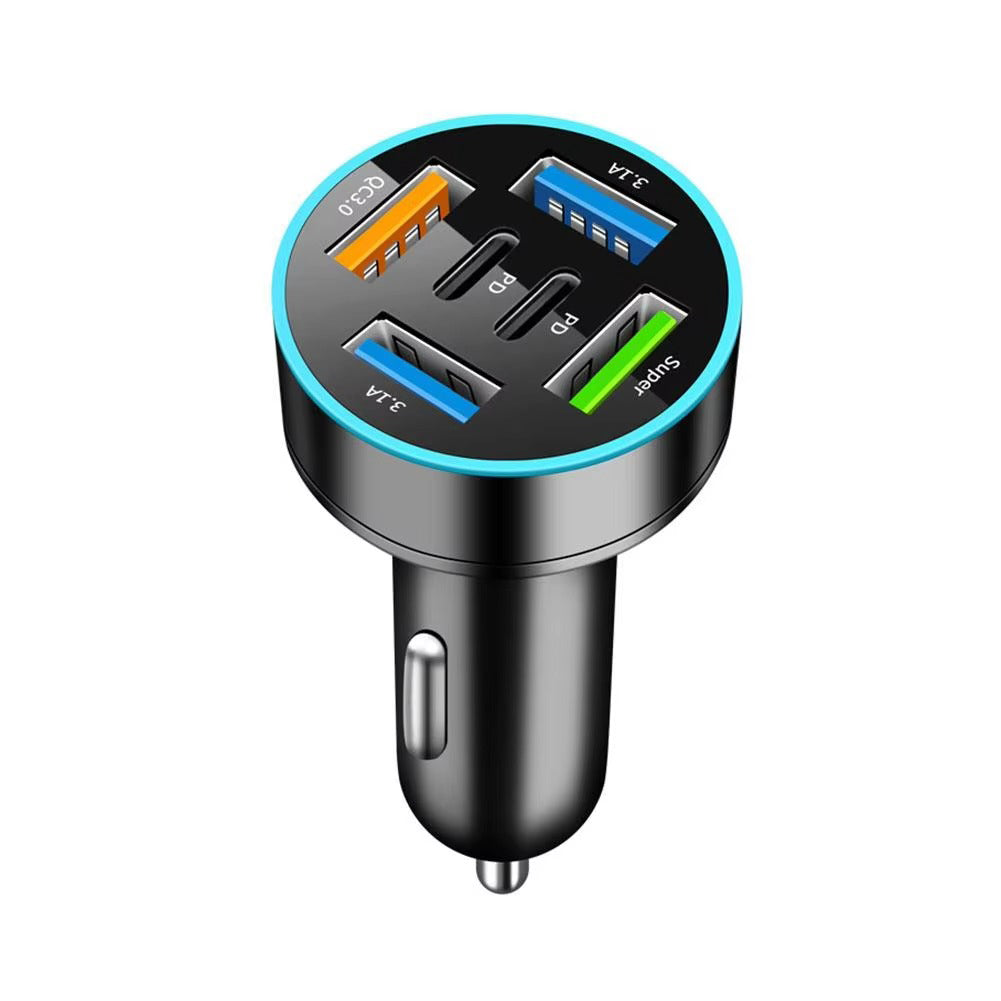 Premium 250W USB Car Charger with Digital Display – 6-Port Fast Charging PD QC3.0 Type-C Adapter, Intelligent Protection, Quick Charge