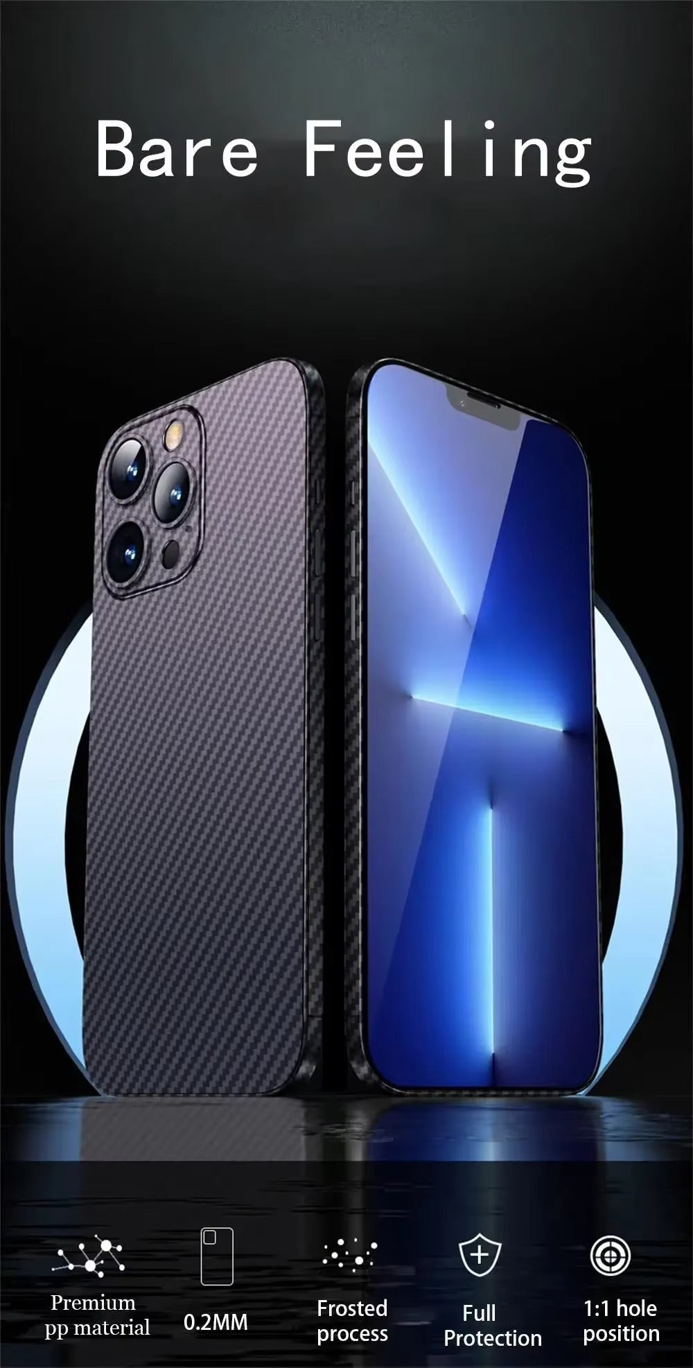 Luxury Apple iPhone Case, MagSafe Compatible, Camera Lens & Screen Protection, Ultra Thin, Shockproof, Magnetic Full All Around Cover – Ultra Thin 0.2mm Carbon Fiber Matte PP Back Cover for Lightweight Sleek Protection