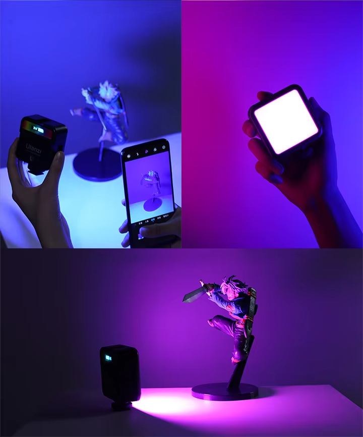 Premium, RGB LED Fill Light – Rechargeable 2000mAh Video Lamp with Cold Shoe, Compact Lighting Kit for Apple iPhone, Camera,