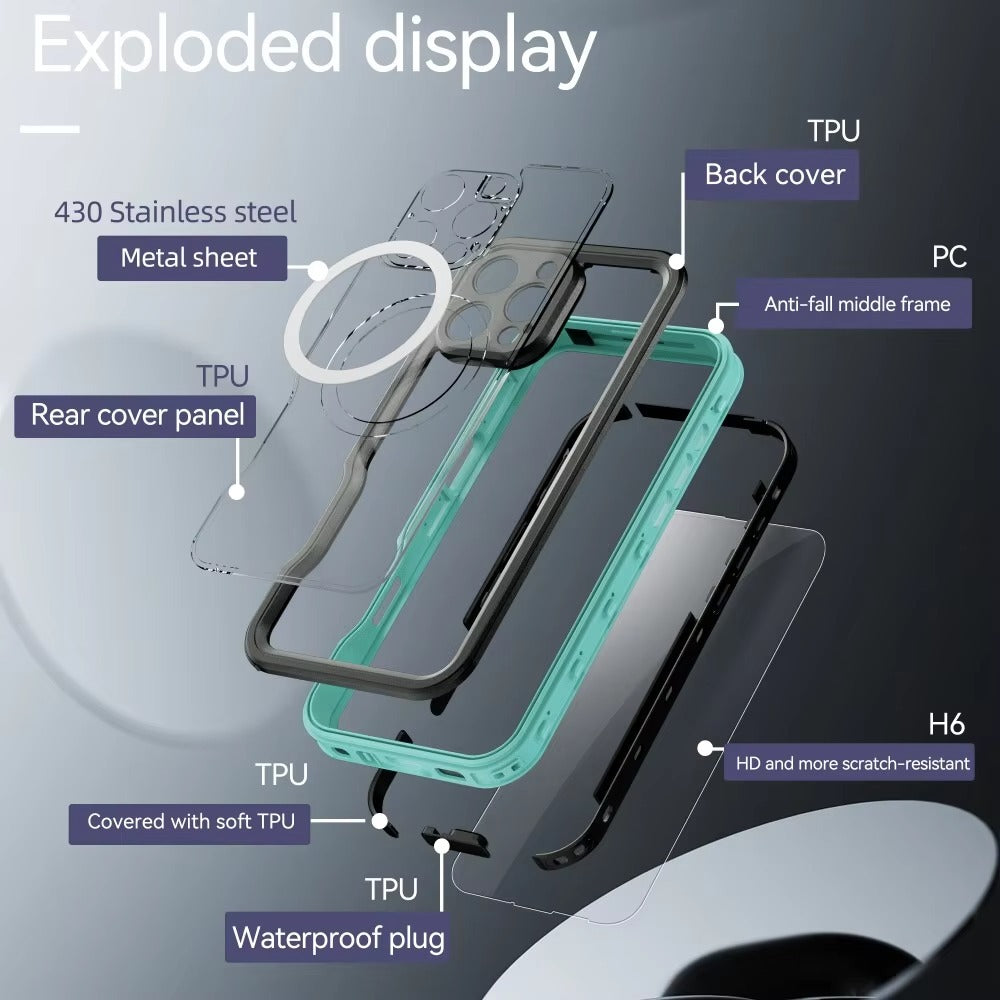 Premium Apple iPhone Case MagSafe Compatible, Camera Lens & Screen Protection, Cover with IP68 Waterproof TPU Armor