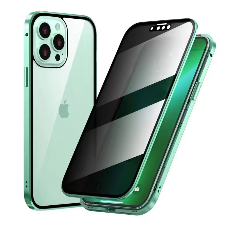 High Quality Apple iPhone Case, MagSafe Compatible, Camera Lens & Screen Protection, Ultra Thin, Shockproof, Magnetic Full All Around Cover – Double Glass Magnetic Case with Anti-Peeping Privacy Screen & Metal Frame Protection